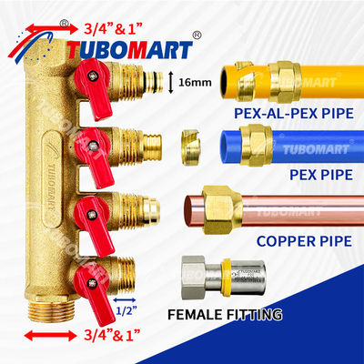 1/2 pulgadas de latón Pex Manifold 150 Psi para proyectos de plomería 200 ° F Temperatura máxima