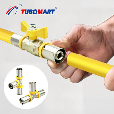 Accesorios para tuberías de PEX de color amarillo de latón estándar europeo 1/2''-2'' Accesorios para tuberías de gas de latón PEX Al PEX