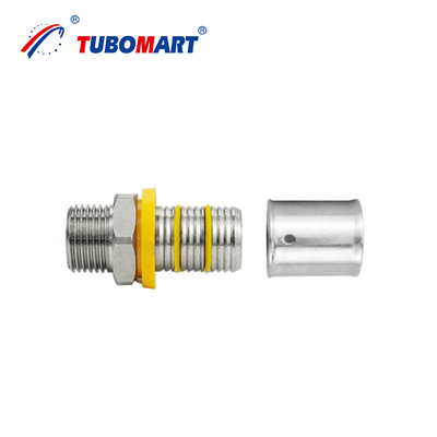 Tubomart soporte personalizado OEM latón PEX AL PEX accesorios sistema de plomería de gas amarillo 16-32MM enchufe Tee Codo