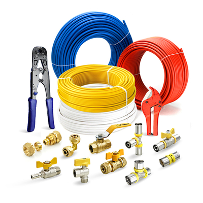 Tubomart Precio de fábrica de 16-32 mm OEM Azul Personalizar Accesorios Pex Conector de tubería de aluminio Pex Latón Accesorios Pex de compresión Pressfittings