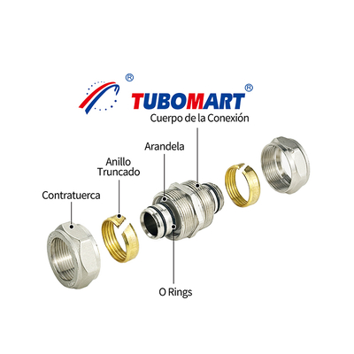 Tamaños personalizados Accesorios de compresión de latón forjado Tubo de gas para Pex Al Pex Tubos femeninos Codo desigual Unión recta